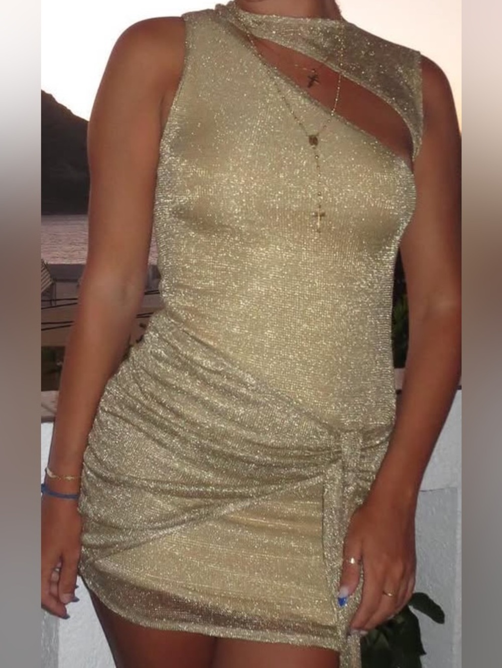 Tiger Mist Gold Shimmer Mini Dress
